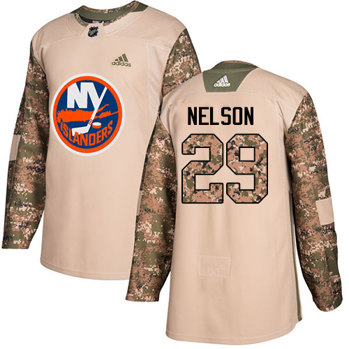Adidas Islanders #29 Brock Nelson Camo Authentic Veterans Day Stitched NHL Jersey - Click Image to Close